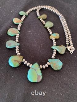 Perles Navajo du Sud-Ouest en argent sterling, turquoise Royston, collier de 20 pouces 00484