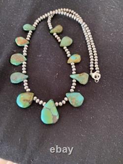 Perles Navajo du Sud-Ouest en argent sterling, turquoise Royston, collier de 20 pouces 00484