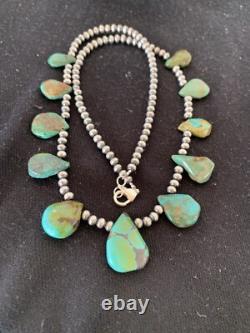 Perles Navajo du Sud-Ouest en argent sterling, turquoise Royston, collier de 20 pouces 00484