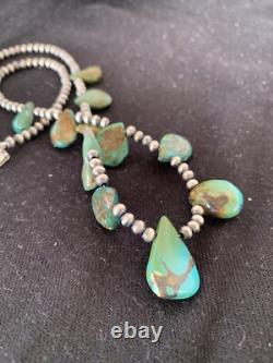 Perles Navajo du Sud-Ouest en argent sterling, turquoise Royston, collier de 20 pouces 00484
