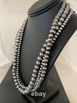 Perles Navajo en argent sterling amérindien 6, 8, 10 mm 3 brins 21 collier