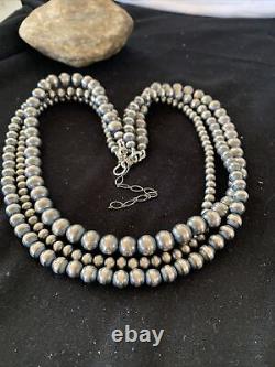 Perles Navajo en argent sterling amérindien 6, 8, 10 mm 3 brins 21 collier