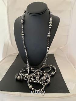 Perles mélangées en argent sterling amérindien de Navajo 60 collier 92360