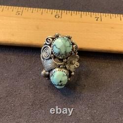 Platero Navajo Énorme Turquoise Sterling Silver Ring Tize 7 Navajo 925
