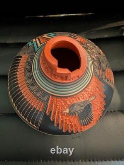 Poterie gravée Navajo Amérindienne Doreen Lansing R Nelson Pot de graines Aigle
