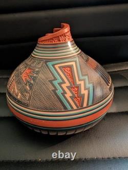 Poterie gravée Navajo Amérindienne Doreen Lansing R Nelson Pot de graines Aigle