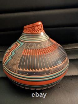 Poterie gravée Navajo Amérindienne Doreen Lansing R Nelson Pot de graines Aigle