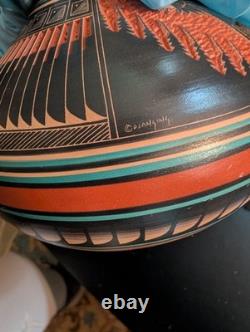 Poterie gravée Navajo Amérindienne Doreen Lansing R Nelson Pot de graines Aigle