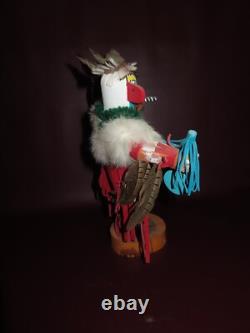Poule colibri amérindienne Navajo sculptée en bois plume fourrure cuir poupée Kachina