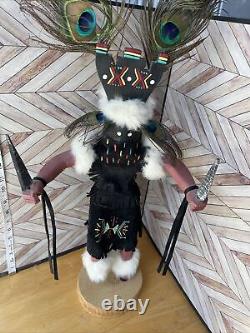 Poupée Kachina Navajo Danseur Apache Signé 18 Art Populaire Amérindien