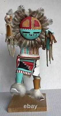 Poupée Kachina de danseur du soleil Navajo amérindien, signée par l'artiste, vintage, haute de 14 pouces