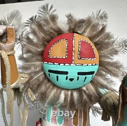 Poupée Kachina de danseur du soleil Navajo amérindien, signée par l'artiste, vintage, haute de 14 pouces