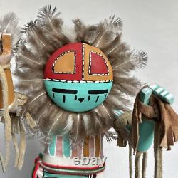 Poupée Kachina de danseur du soleil Navajo amérindien, signée par l'artiste, vintage, haute de 14 pouces