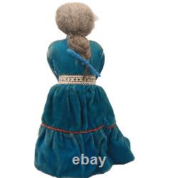 Poupée artisanale navajo amérindienne vintage avec mains en cuir et collier de perles B39