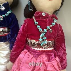 Poupée de couple amérindien Navajo Vtg faite à la main avec collier de turquoise perlé 21