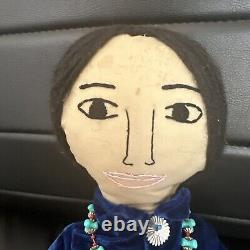 Poupée de couple amérindien Navajo Vtg faite à la main avec collier de turquoise perlé 21