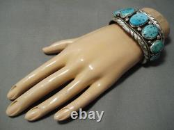 Qualité Vintage Navajo Naturel Turquoise Sterling Bracelet Natif En Argent