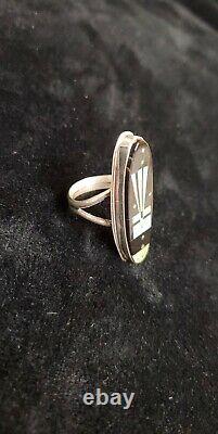 R528 Native American Navajo Handmade Sky Inlay Sterling Silver Ring Sz 6 -smith
