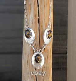 RARE ! Collier en argent sterling ambre navajo amérindien par Ella Peter