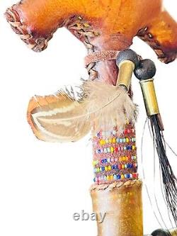 Rattle cérémoniel en rawhide de tortue Navajo Amérindien 13 par Larry Cly