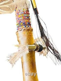 Rattle cérémoniel en rawhide de tortue Navajo Amérindien 13 par Larry Cly