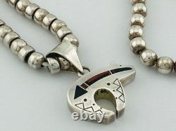 Ray Tracey + Knifewing Segura ours incrusté en argent sterling Navajo sur collier