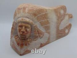 SCULPTURE EN ALABASTRE NAVAJO AMÉRINDIENNE PAR L'ARTISTE SUSIE JOE Long 11 LBS