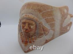 SCULPTURE EN ALABASTRE NAVAJO AMÉRINDIENNE PAR L'ARTISTE SUSIE JOE Long 11 LBS