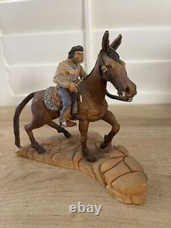 Sculpture de mule d'entraînement navajo amérindien par David Draper, signée