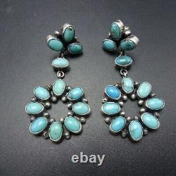 Sheila Tso Navajo Argent Sterling Turquoise Cluster Dangle Eerings Piercé