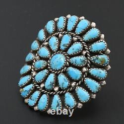 Signé Navajo Old Pawn Handmade Silver Sterling Natural Turquoise Cluster Ring