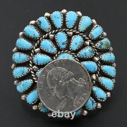 Signé Navajo Old Pawn Handmade Silver Sterling Natural Turquoise Cluster Ring