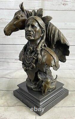Statue de cheval indien Navajo amérindien avec sculpture figurine en bronze cadeau
