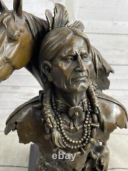 Statue de cheval indien Navajo amérindien avec sculpture figurine en bronze cadeau
