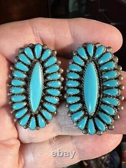Stellar Vintage Navajo Native American A+++ Boucles D'oreilles Turquoise Sterling Cluster