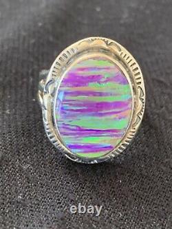 Superbe Native Américaine Navajo Sterling Silver Violet Faux Opal Ring Sz 7,5 450