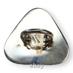 Superbe bague en argent sterling signée par un Amérindien Navajo avec une grande ambre, taille 7