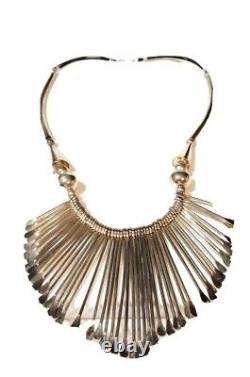 Superbe collier à franges en argent de style vintage de la tribu amérindienne Navajo pour femmes