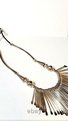 Superbe collier à franges en argent de style vintage de la tribu amérindienne Navajo pour femmes