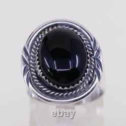 Taille 8, Bague en argent sterling 925 faite à la main Navajo Amérindienne avec obsidienne
