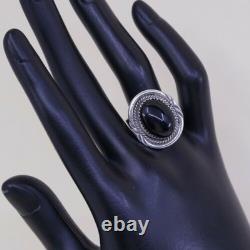 Taille 8, Bague en argent sterling 925 faite à la main Navajo Amérindienne avec obsidienne
