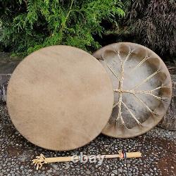 Tambour à main authentique amérindien fabriqué à la main de 18 pouces, premium, Salish/Navajo