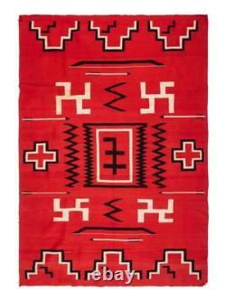 Tapis Kilim en Laine Rouge Navajo 5×8 Pieds Style Amérindien Sud-Ouest Aztec