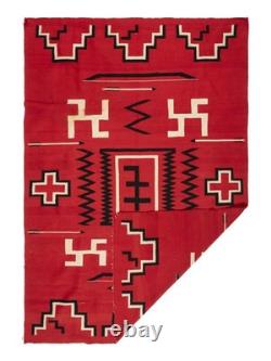 Tapis Kilim en Laine Rouge Navajo 5×8 Pieds Style Amérindien Sud-Ouest Aztec
