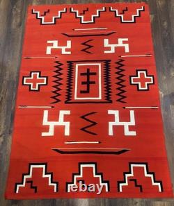 Tapis Kilim en Laine Rouge Navajo 5×8 Pieds Style Amérindien Sud-Ouest Aztec