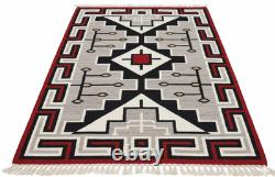 Tapis Kilim en laine Navajo rouge 5x8 pieds, style amérindien, tapis de zone sud-ouest Aztec