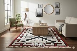 Tapis Kilim en laine Navajo rouge 5x8 pieds, style amérindien, tapis de zone sud-ouest Aztec
