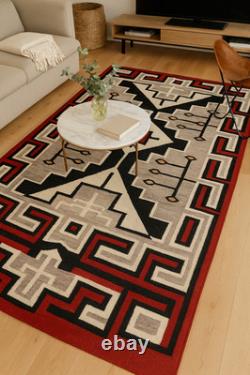 Tapis Kilim en laine Navajo rouge 5x8 pieds, style amérindien, tapis de zone sud-ouest Aztec