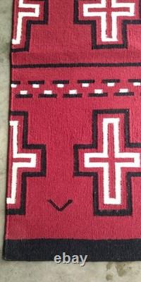 Tapis Navajo Rouge Sud-Ouest Fait Main en Laine Tribale Amérindienne 2.6x8 Ft
