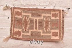 Tapis ancien Navajo Textile Amérindien 14x9 Petit motif de tempête VTG